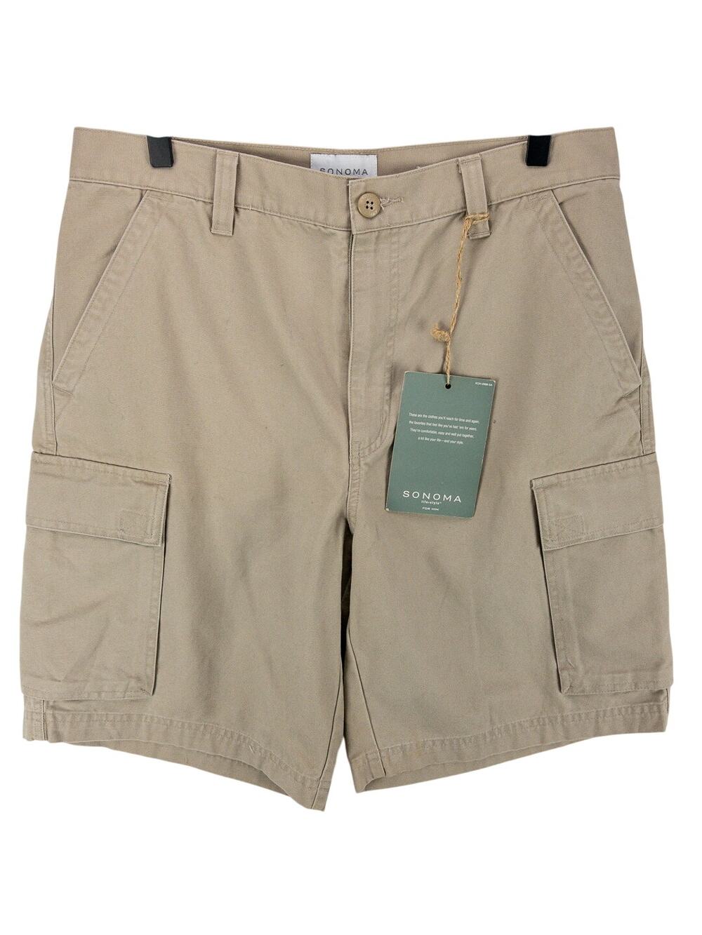 Men’s Cargo Shorts 32x10 NWT Khaki Relaxed Fit Bermuda | Sonoma